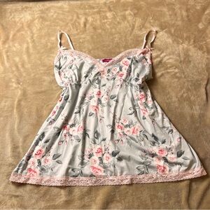 CARISMA Pink and Blue Floral Sweetheart Babydoll Camisole with Lace Trim
